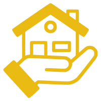 Yellow house on hand symbol