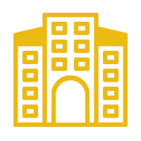 Yellow building icon on black background
